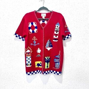 Quacker Factory Red Nautical Sweater SMALL